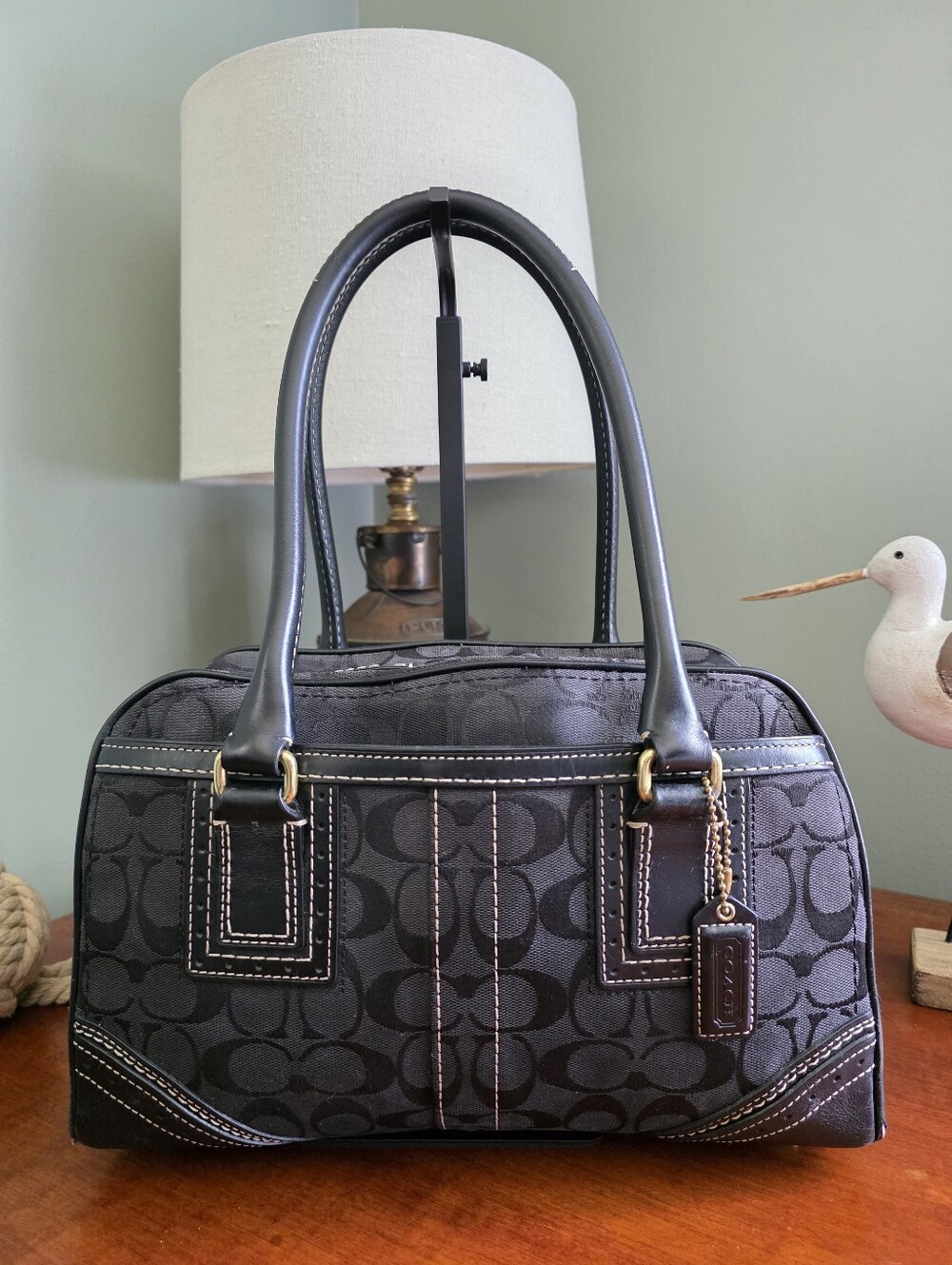 Coach 10532 Hamptons Signature Jacquard Satchel Black Leather Y2K - Picture 16 of 16